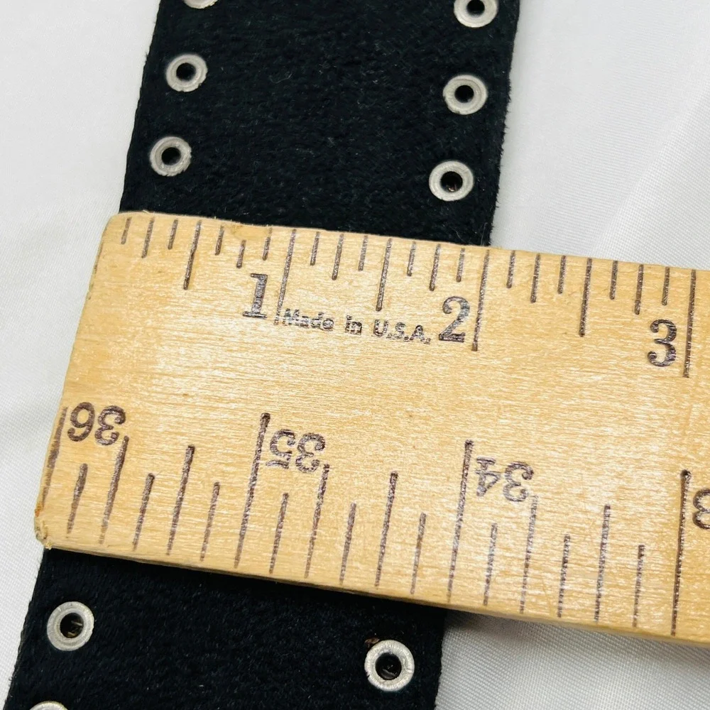 Faux Suede Embroidered Studded‎ Embroidered Wide Waist Belt Sz L Boho Festival